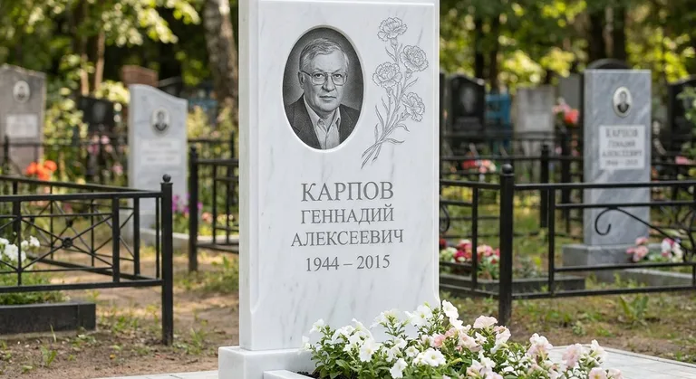 Памятник с гравировкой гвоздик — выполненная работа «Карпов» в Калининграде