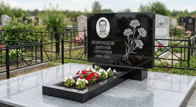 Памятник с гравировкой гвоздик — выполненная работа «Воронцов» в Калининграде