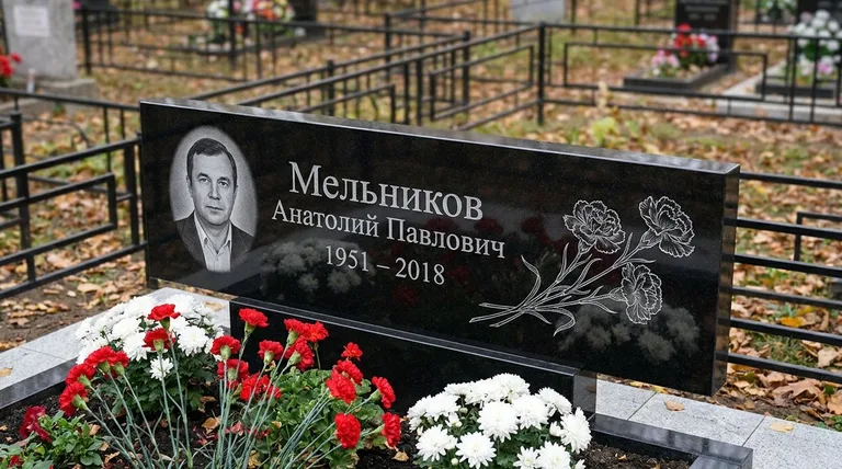 Памятник с гравировкой гвоздик — выполненная работа «Мельников» в Калининграде