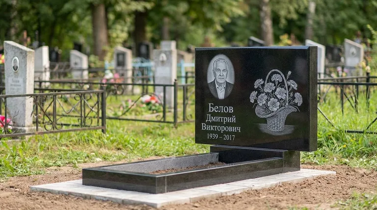 Памятник с гравировкой гвоздик — выполненная работа «Белов» в Калининграде