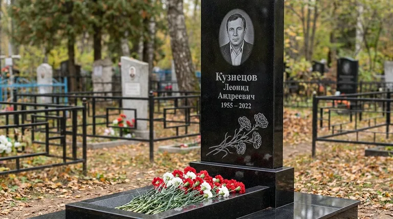 Памятник с гравировкой гвоздик — выполненная работа «Кузнецов» в Калининграде