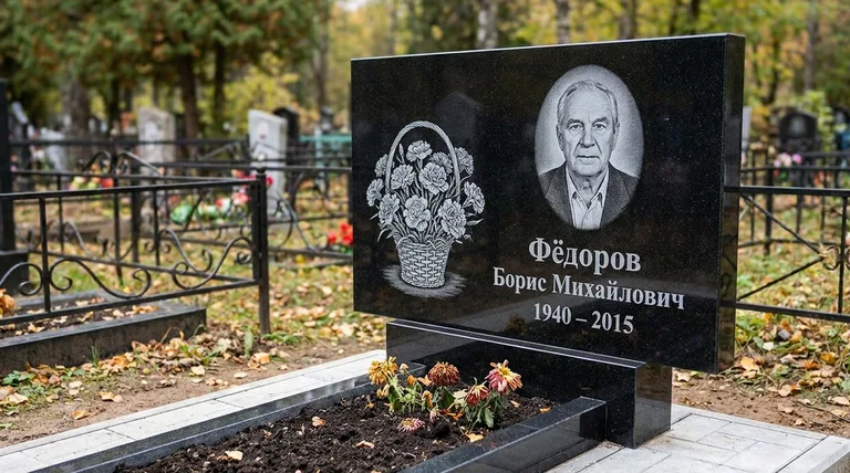 Памятник с гравировкой гвоздик — выполненная работа «Фёдоров» в Калининграде