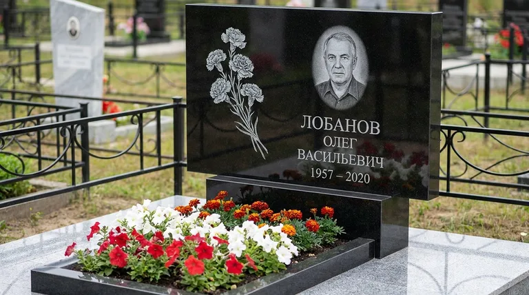Памятник с гравировкой гвоздик — выполненная работа «Лобанов» в Калининграде