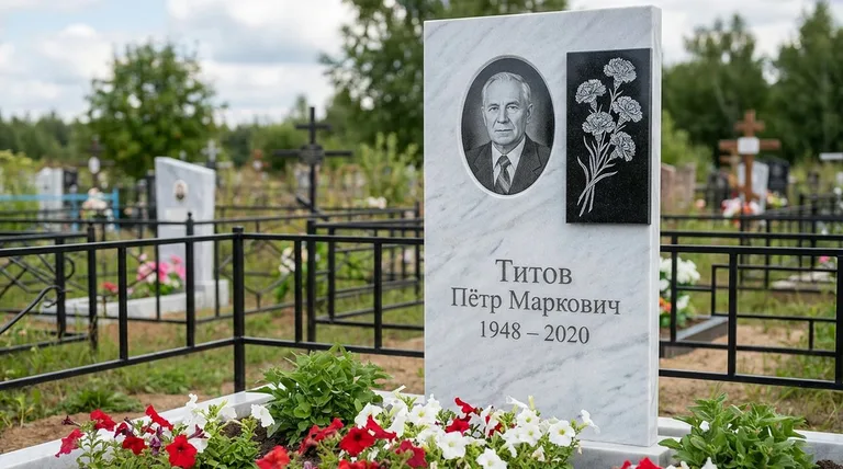 Памятник с гравировкой гвоздик — выполненная работа «Титов» в Калининграде