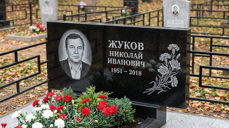 Памятник с гравировкой гвоздик — выполненная работа «Жуков» в Калининграде