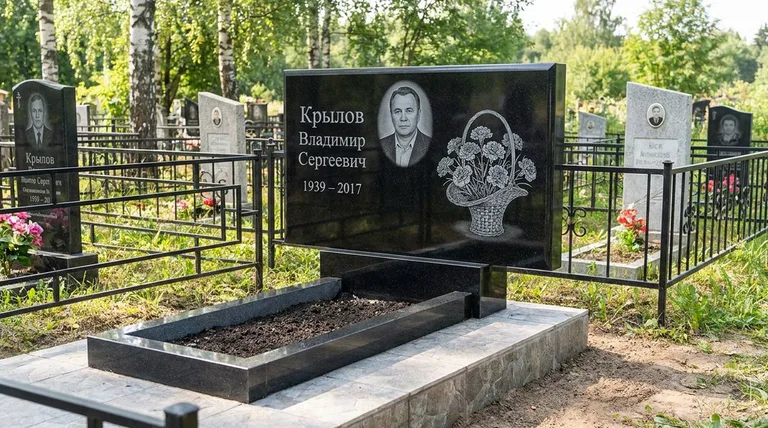 Памятник с гравировкой гвоздик — выполненная работа «Крылов» в Калининграде