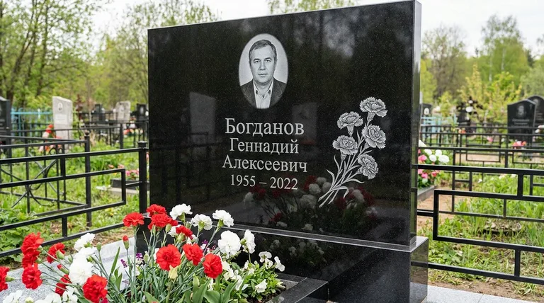 Памятник с гравировкой гвоздик — выполненная работа «Богданов» в Калининграде