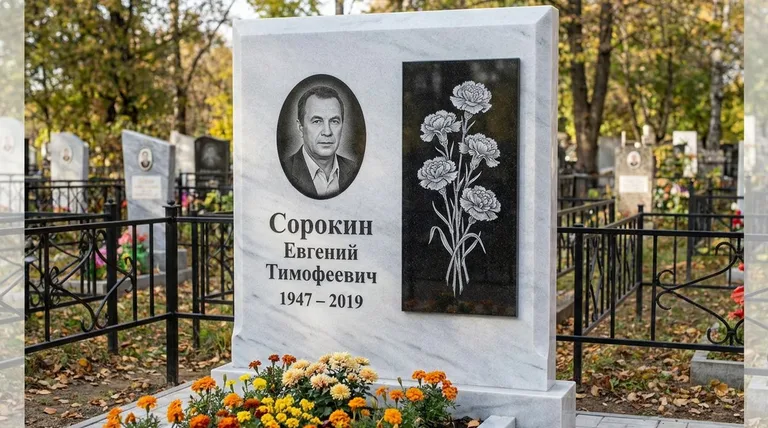 Памятник с гравировкой гвоздик — выполненная работа «Сорокин» в Калининграде