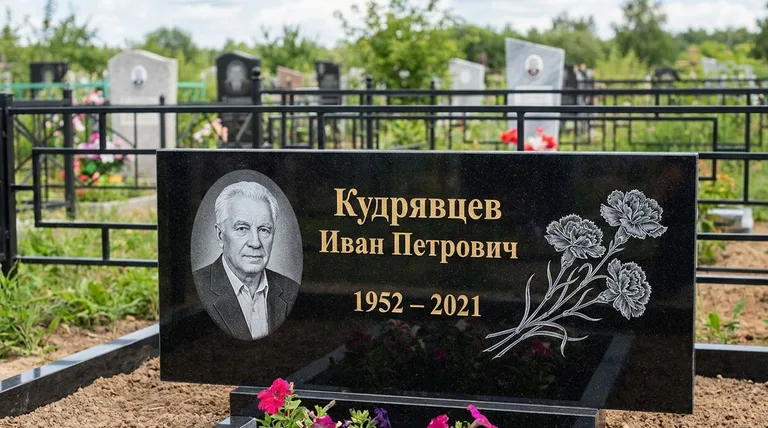 Памятник с гравировкой гвоздик — выполненная работа «Кудрявцев» в Калининграде
