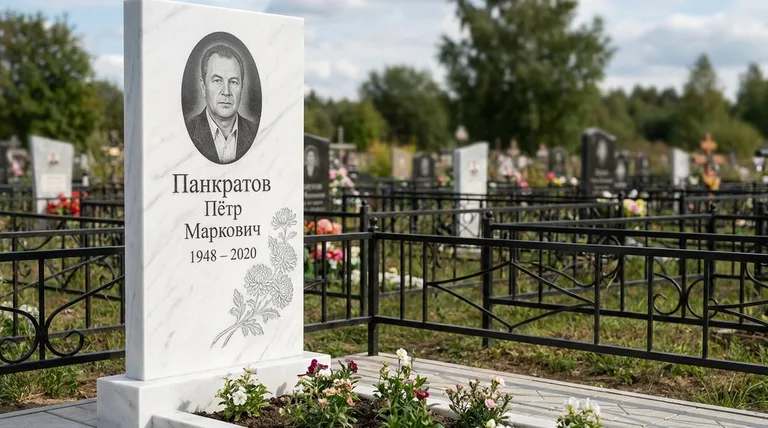 Памятник с гравировкой хризантем — выполненная работа «Панкратов» в Калининграде