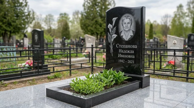 Памятник с гравировкой калл — выполненная работа «Степанова» в Калининграде