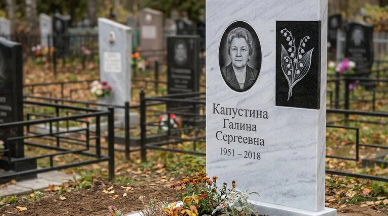 Памятник с гравировкой ландышей — выполненная работа «Капустина» в Калининграде