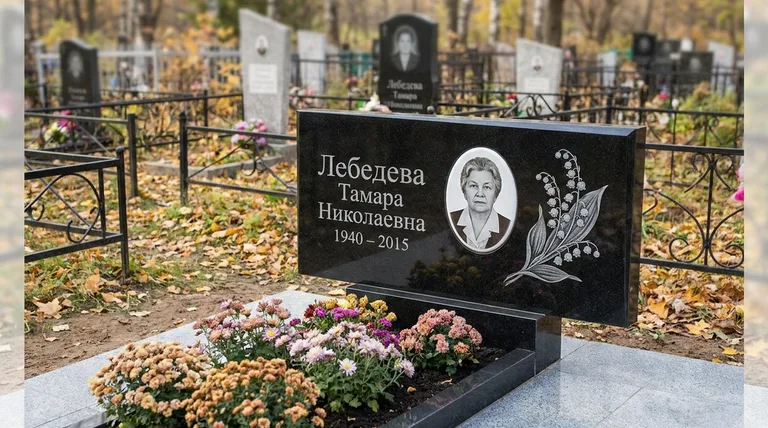 Памятник с гравировкой ландышей — выполненная работа «Лебедева» в Калининграде
