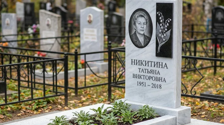 Памятник с гравировкой ландышей — выполненная работа «Никитина» в Калининграде