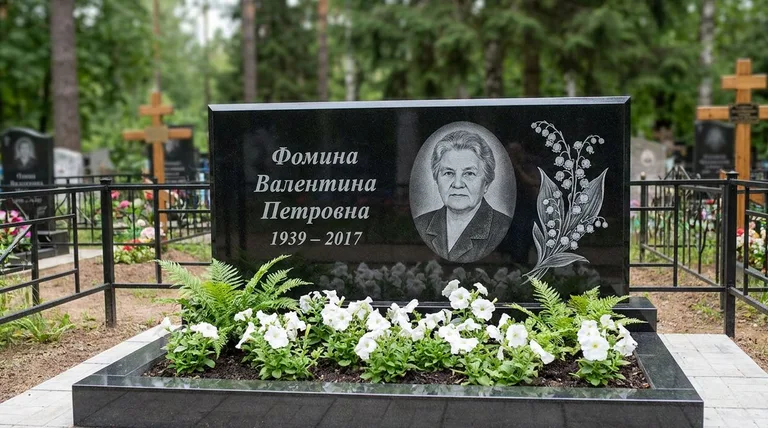 Памятник с гравировкой ландышей — выполненная работа «Фомина» в Калининграде