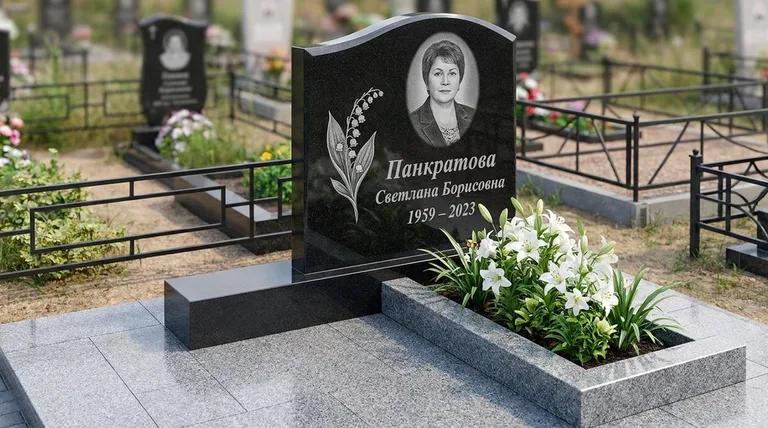 Памятник с гравировкой ландышей — выполненная работа «Панкратова» в Калининграде