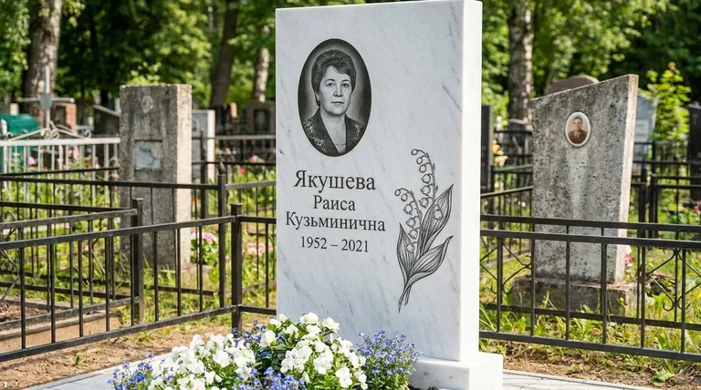 Памятник с гравировкой ландышей — выполненная работа «Якушева» в Калининграде