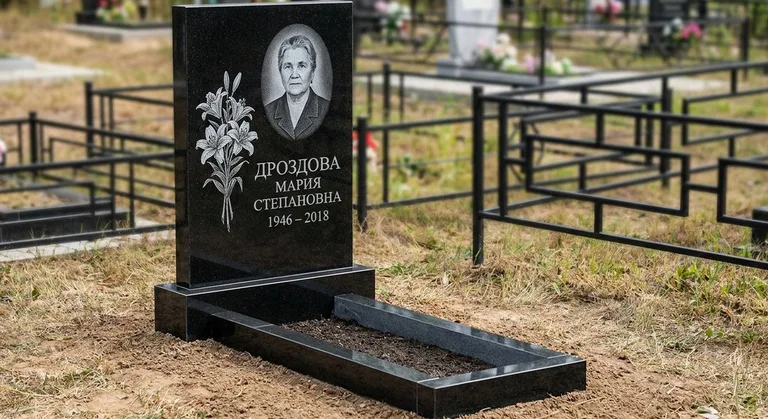 Памятник с гравировкой лилий — выполненная работа «Дроздова» в Калининграде