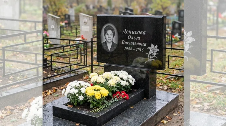 Памятник с гравировкой лилий — выполненная работа «Денисова» в Калининграде