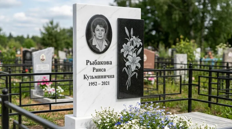 Памятник с гравировкой лилий — выполненная работа «Рыбакова» в Калининграде