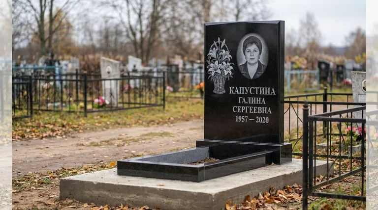 Памятник с гравировкой лилий — выполненная работа «Капустина» в Калининграде