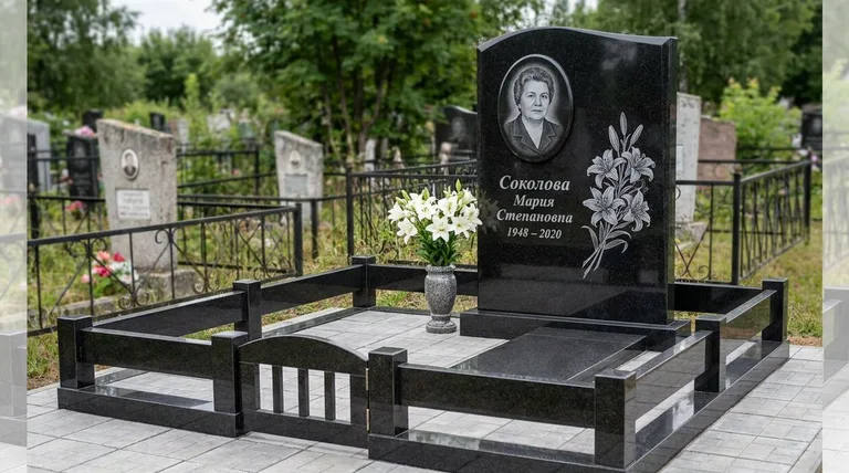 Памятник с гравировкой лилий — выполненная работа «Соколова» в Калининграде