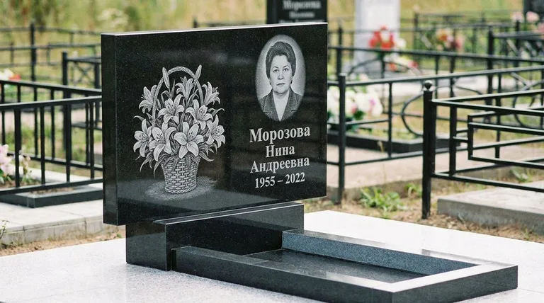 Памятник с гравировкой лилий — выполненная работа «Морозова» в Калининграде