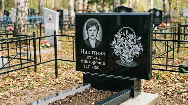 Памятник с гравировкой лилий — выполненная работа «Никитина» в Калининграде