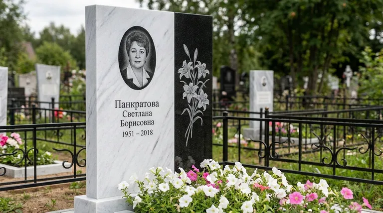 Памятник с гравировкой лилий — выполненная работа «Панкратова» в Калининграде