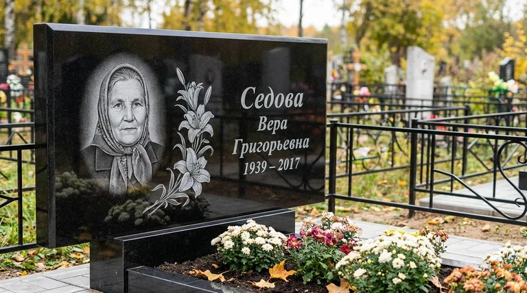 Памятник с гравировкой лилий — выполненная работа «Седова» в Калининграде