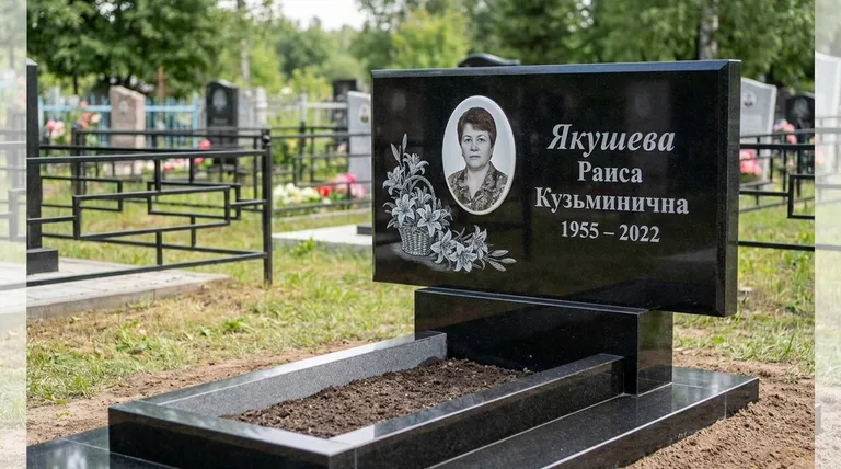 Памятник с гравировкой лилий — выполненная работа «Якушева» в Калининграде