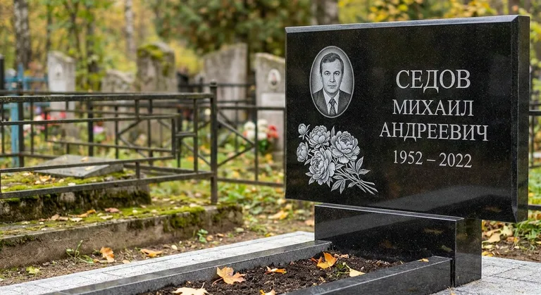 Памятник с гравировкой пионов — выполненная работа «Седов» в Калининграде