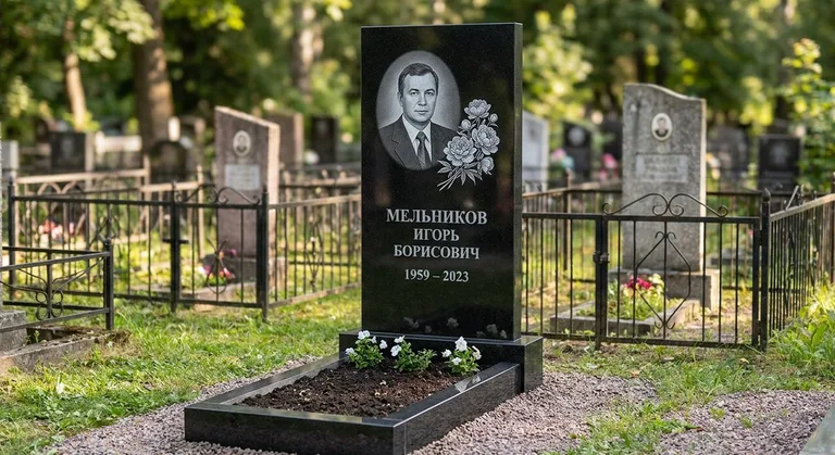 Памятник с гравировкой пионов — выполненная работа «Мельников» в Калининграде