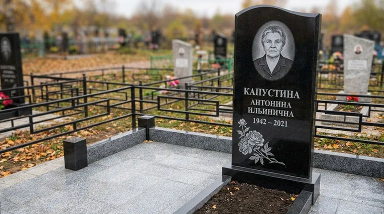Памятник с гравировкой пионов — выполненная работа «Капустина» в Калининграде