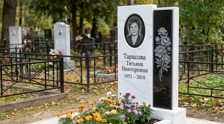 Памятник с гравировкой пионов — выполненная работа «Тарасова» в Калининграде