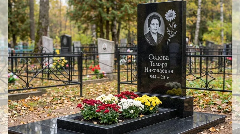 Памятник с гравировкой ромашек — выполненная работа «Седова» в Калининграде