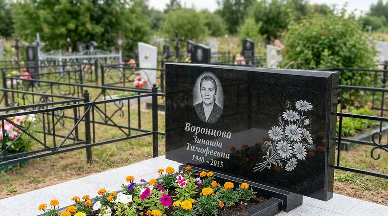 Памятник с гравировкой ромашек — выполненная работа «Воронцова» в Калининграде