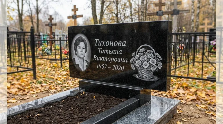 Памятник с гравировкой ромашек — выполненная работа «Тихонова» в Калининграде