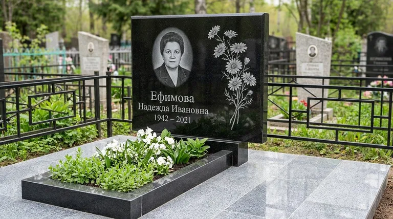Памятник с гравировкой ромашек — выполненная работа «Ефимова» в Калининграде