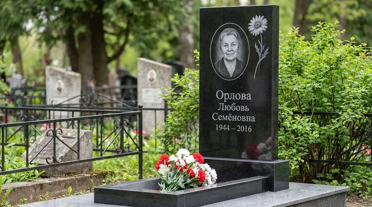 Памятник с гравировкой ромашек — выполненная работа «Орлова» в Калининграде