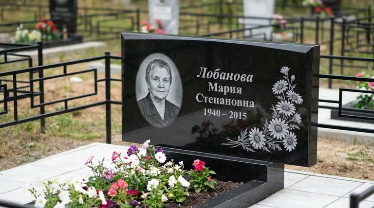 Памятник с гравировкой ромашек — выполненная работа «Лобанова» в Калининграде