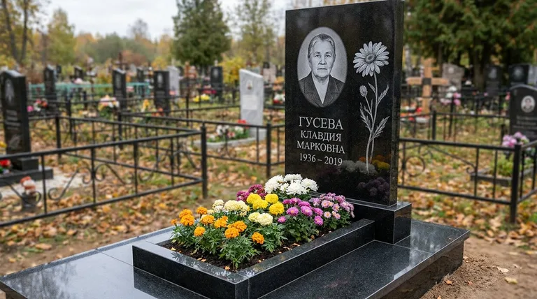 Памятник с гравировкой ромашек — выполненная работа «Гусева» в Калининграде
