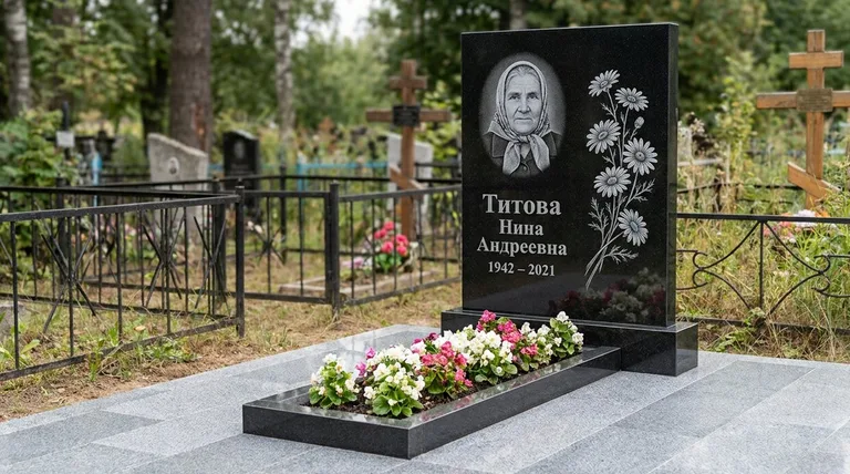 Памятник с гравировкой ромашек — выполненная работа «Титова» в Калининграде