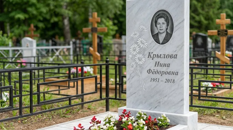 Памятник с гравировкой ромашек — выполненная работа «Крылова» в Калининграде