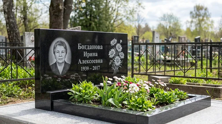 Памятник с гравировкой ромашек — выполненная работа «Богданова» в Калининграде