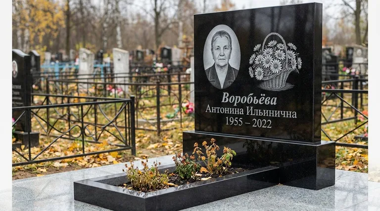 Памятник с гравировкой ромашек — выполненная работа «Воробьёва» в Калининграде