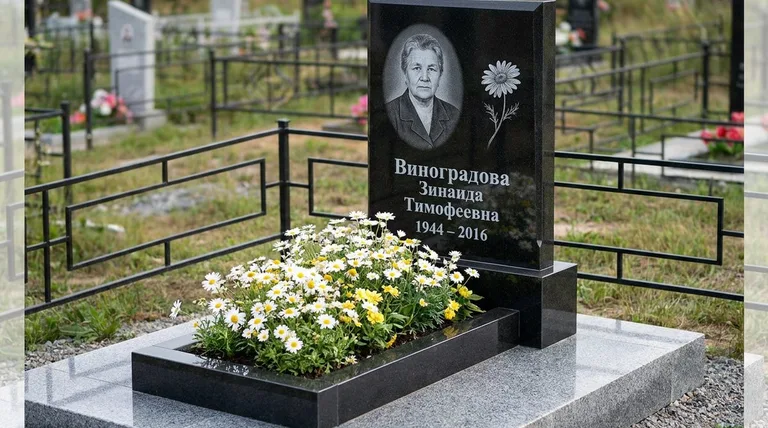 Памятник с гравировкой ромашек — выполненная работа «Виноградова» в Калининграде