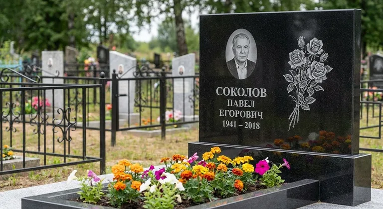 Памятник с гравировкой роз — выполненная работа «Соколов» в Калининграде