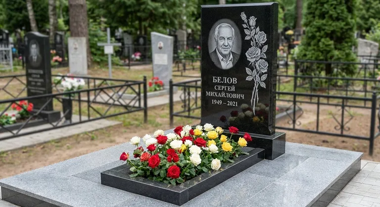 Памятник с гравировкой роз — выполненная работа «Белов» в Калининграде