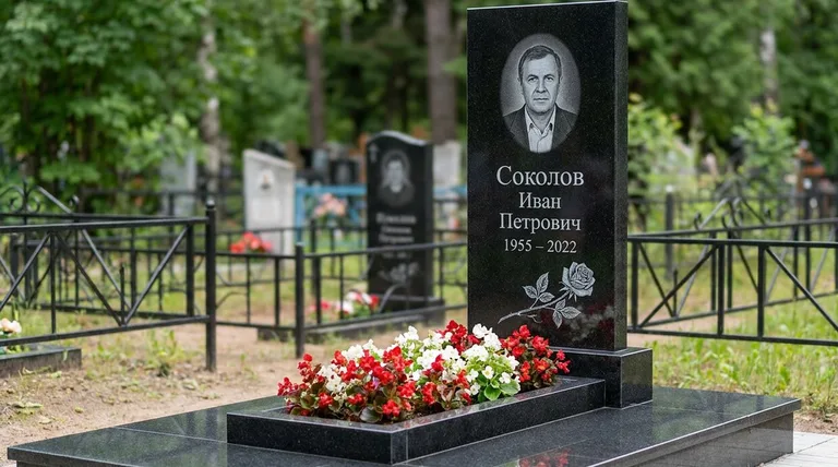 Памятник с гравировкой роз — выполненная работа «Соколов» в Калининграде